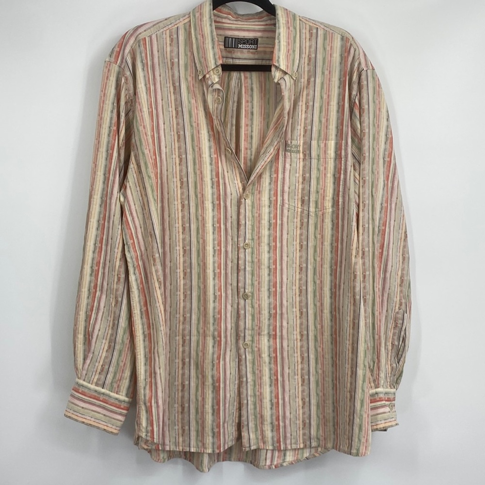Vintage Sport Missoni Mens Multicolor Button Down Long Sleeve Shirt